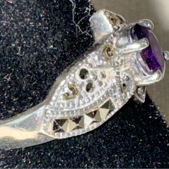 Vintage Judith Jack Amethyst & .925 Sterling Silver & Marcasite Ring Sz 8 READ - Picture 5 of 12